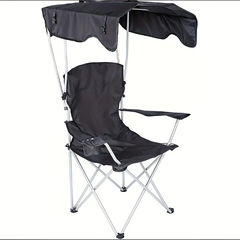 Foldable Canopy Lounge Chair with Sunshade for Camping,Hiking,Padded Seat,Cup Holder,and Durable Metal Frame for Outdoor Comfort