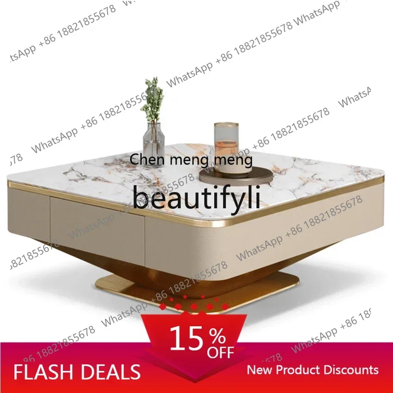 

11Italian light luxury rock slab square coffee table size combination living room luxury stone high-end TV cabinet