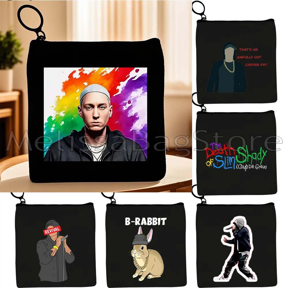 Eminem Rap God Horns The Death of Slim Shady Rabbit Music Fan Gifts Canvas Coin Purse Bag Small Square Key Card Bag Wallet Pouch
