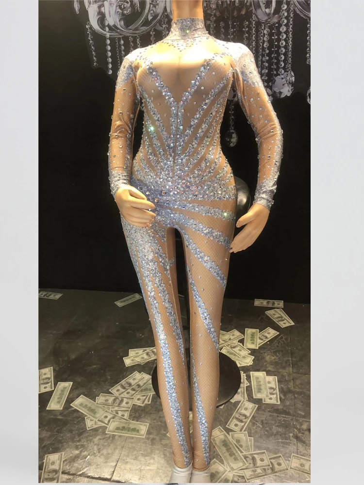 

Sexy Stretch Rhinestone Printed Stage Performance Jumpsuit 2023 New Fashionable Women'S Clothing