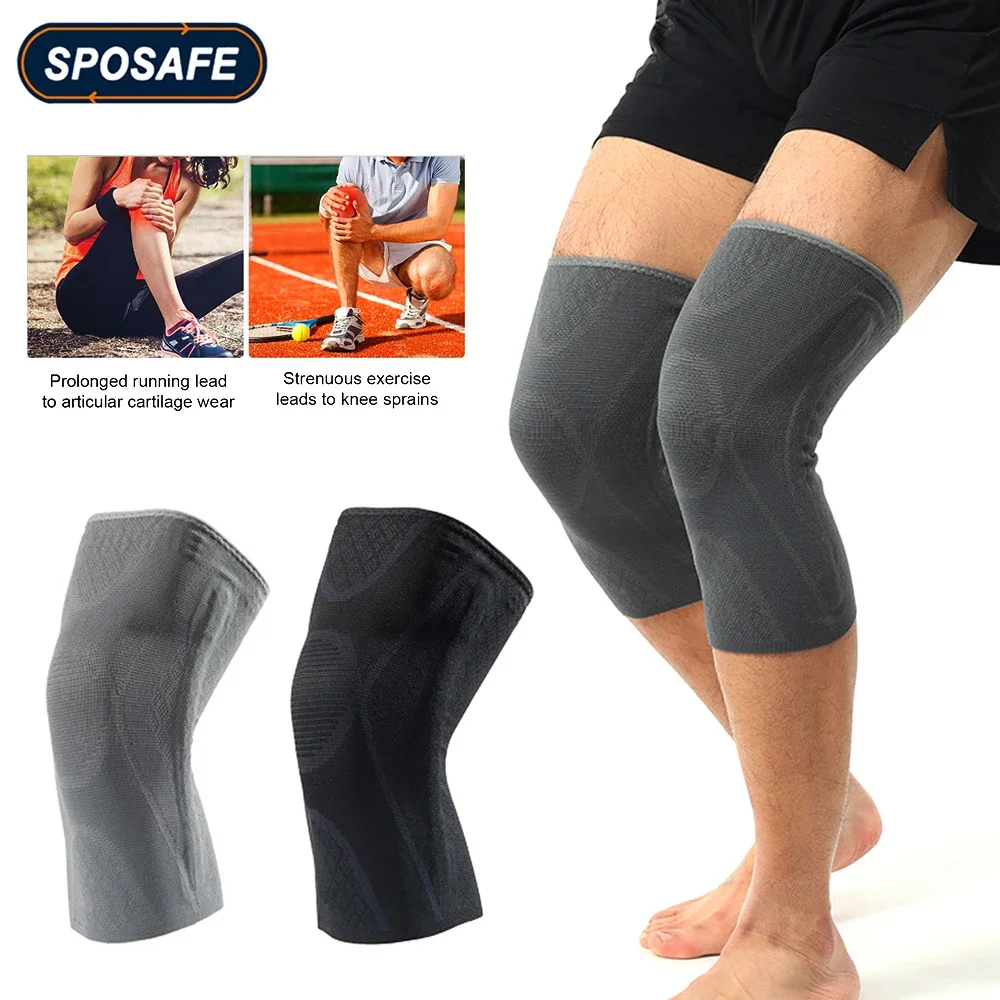 Sport Knee Compression Sleeves Leg Brace with Spring Stabilizers Cycling Running Basketball Weightlift Workout Joint Pain Relief