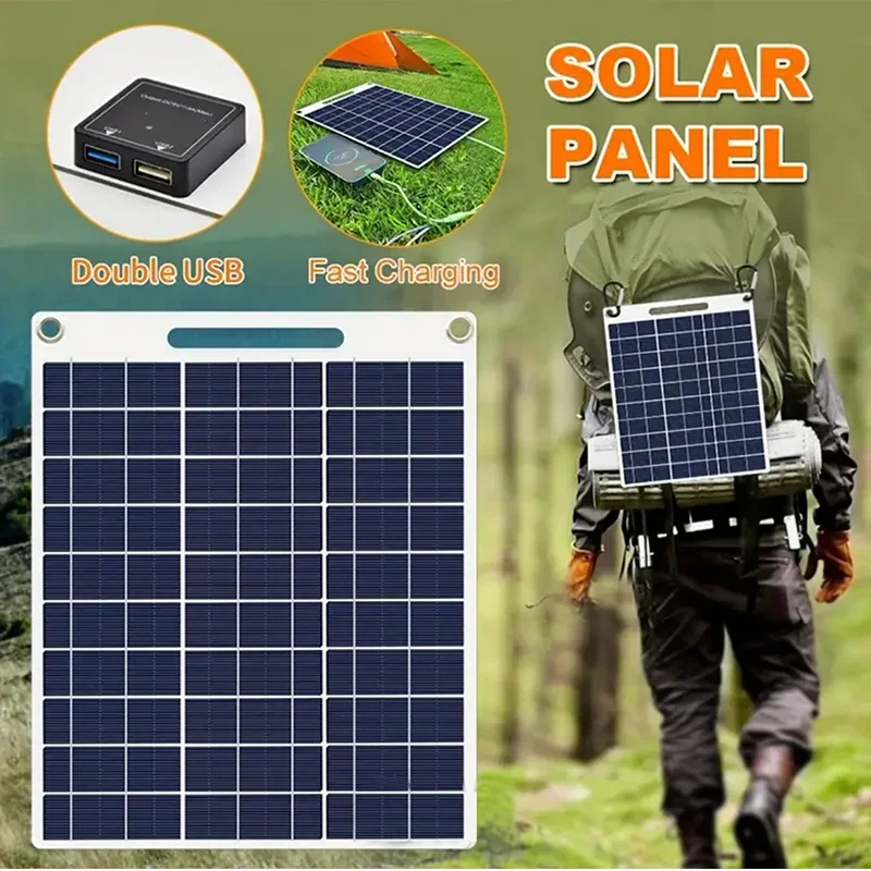 300W Portable Solar Panel With Two USB Suitable For Mobile Phone Charging Outdoor Camping Power Bank Supply Consumer Electronics