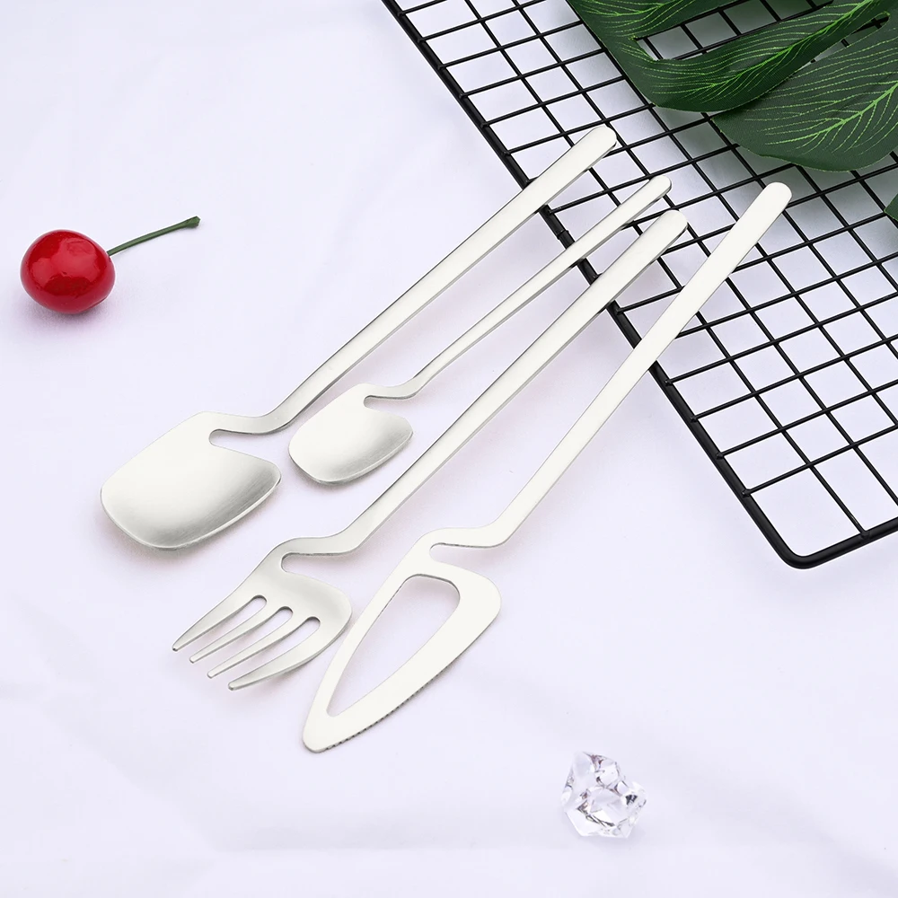 4/12Pcs Matte Cutlery Set Knife Fork Spoon Dinnerware Set Stainless Steel Tableware Western Flatware Kitchen Silverware Set
