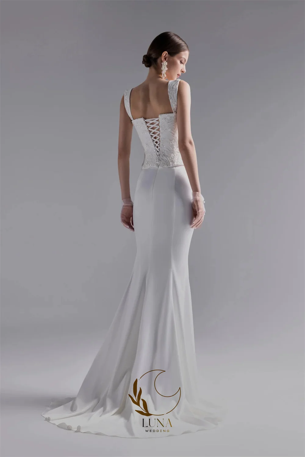 Luna Two-piece Wedding Party Dress for Bride Lace Drop Waist Corset With Detachable Straps and Fit & Flare Skirt Customized