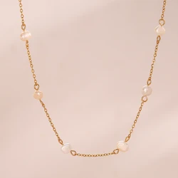 E.B.belle Elegant Freshwater Pearl Thin Chain Clavicle necklace one piece trendy women's stainless steel jewelry Decoration