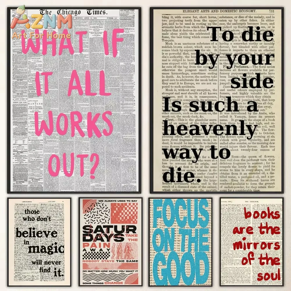 

Retro Newspaper Design Pink Quote Poster Self-Adhesive Waterproof Art Sticker for Coffee House Bar Room Wall Decor