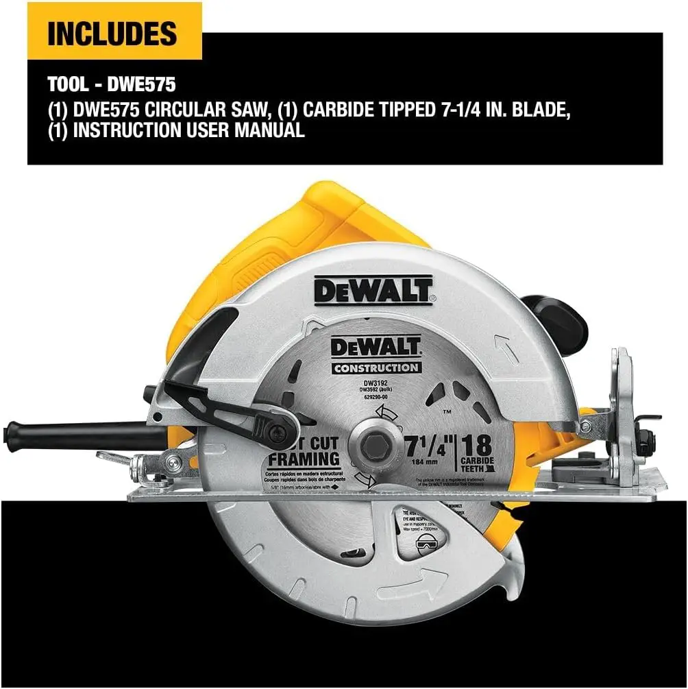 DEWALT Sierra circular de 7-1/4 pulgadas, liviana, con cable (DWE575)