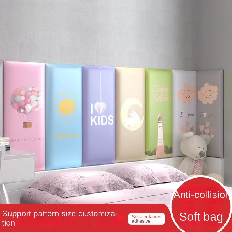 Cartoon Wall Stickers Anti-collision Bed Head Backrest Soft Bag Self-adhesive Headboards Boys Wallpaper Bedroom Accessories