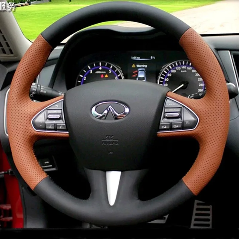 For Infiniti Q50 QX50 2014 2015 2016 2017 Hand-stitched Leather Car Steering Wheel Cover Braid Full Coverage Accessories