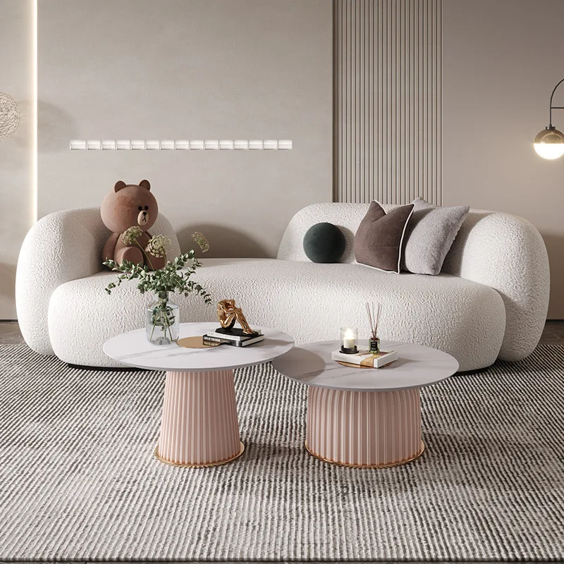 Fabric sofa small apartment, beauty salon rest area reception lamb wool three-person light luxury simple style solid wood home