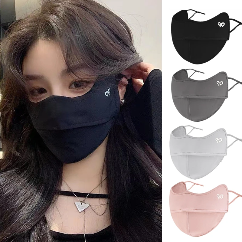 Máscara de seda gelo de verão proteção solar uv motocicleta ciclismo máscara facial das mulheres dos homens respirável capa facial de seda gelo protetor facial