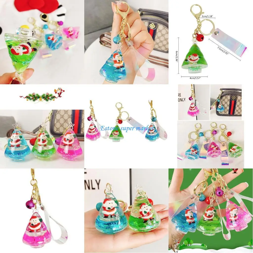 

090B 2in Bag Pendant Drift Bottle Keychain Cartoon for Key Ring with Lanyard Backpack Handbag Ornament Transparent Santa Pend