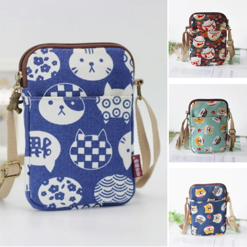 

Сумка кросс-боди с милым котом и животным принтом, Kawaii, Холщовый кошелек для телефона, маленькая сумка через плечо с регулируемыми искусственными ручками и сумочками