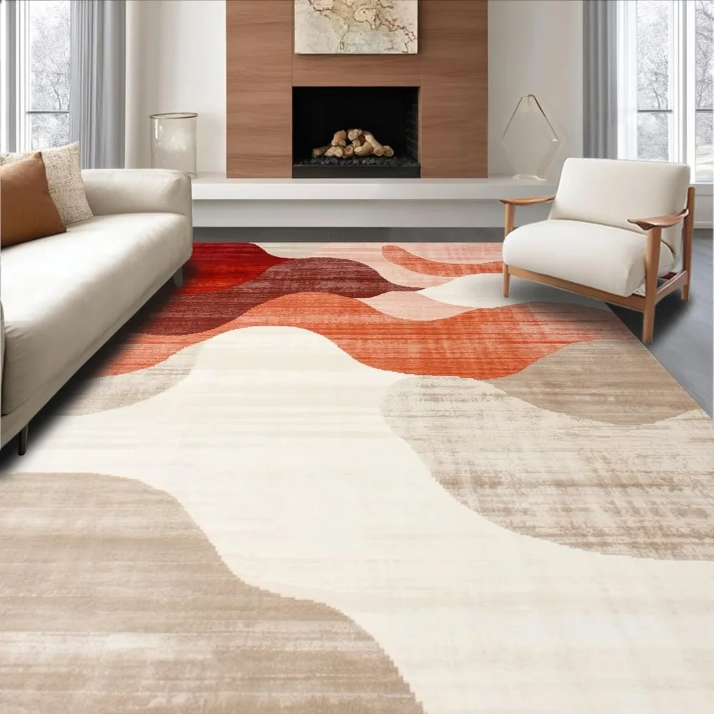Crimson Tide Abstract Expressionist 3x5 Ultra Soft Non-Slip Stain-Resistant Washable Rug for Living Room