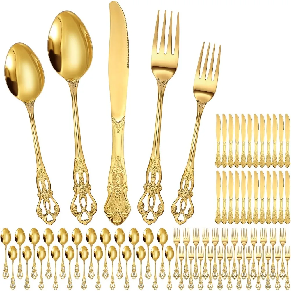 

250 pcs retro royal silverware set stainless steel flatware tableware cutlery utensils set including fork spoon and knife for k