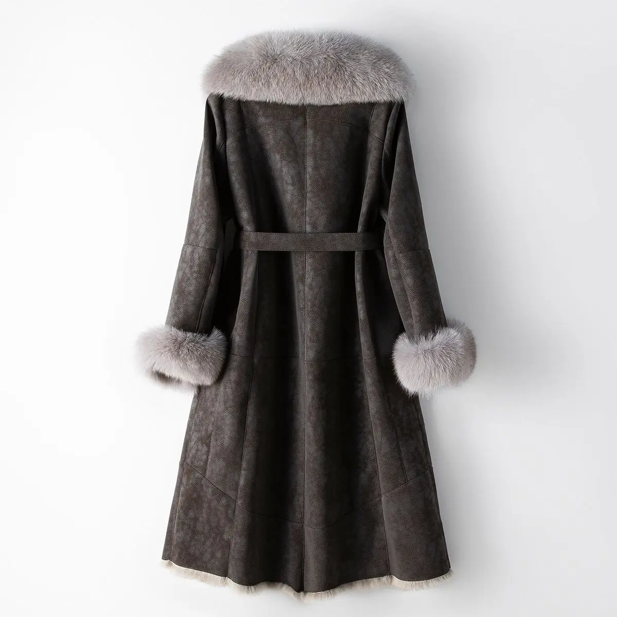 High Quality 2024 Fur one-piece coat for women 2Genuine fur rabbit fur one-piece fox fur collar women's long coat