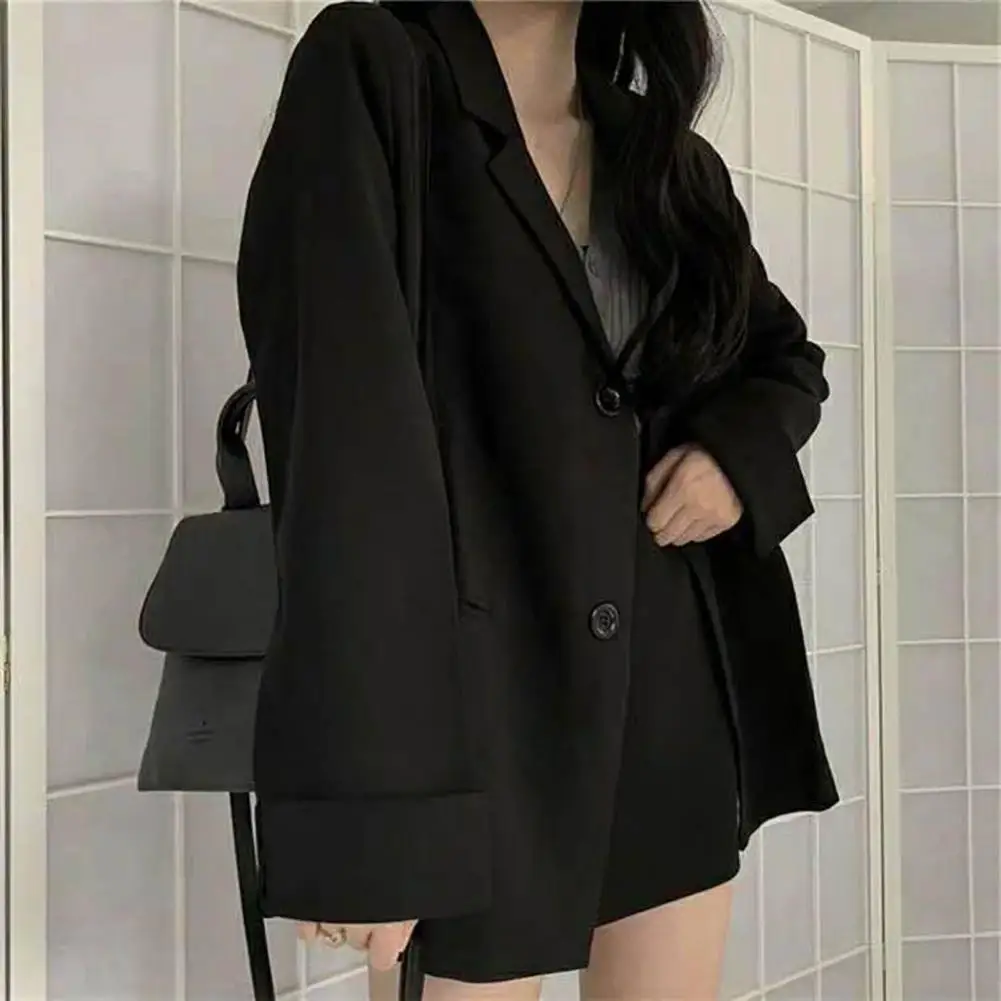 Classic Women Suit Coat Regular Loose Button Design Lady Girl Casual Black Blazer Suit Jacket Coat  Autumn Blazer All Match