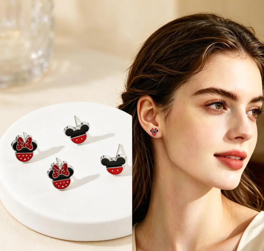 1 Pair Of Disney Mickey And Minnie Mini Earrings, Cute Cartoon Fashion Earrings, Women's Exquisite Earrings, Party Gifts.