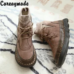 Careaymade-inverno grandi stivali caldi piattaforma stivali sottili stivaletti retrò cuciture All-Matching peluche casual college chic stivali