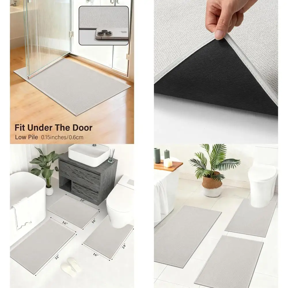 

3-Piece Non-Slip Absorbent Bath Rug Set - Ultra Thin, Quick Dry, Machine Washable for Bathroom, Kitchen, Laundry (Beige)