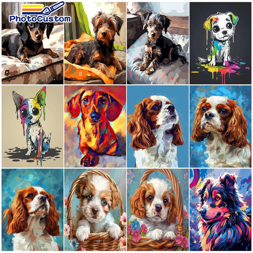 

PhotoCustom Oil Painting By Numbers Dog Pictures By Numbers On Canvas Room Decoration Frameless DIY Drawing By Numbers Animal