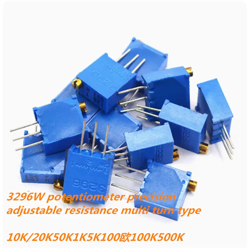 10PCS 3296W Trimmer Potentiometer 1K 2K 5K 10K 100K 103 100R Potentiometer Precision Adjustable Resistance Multiturn Type