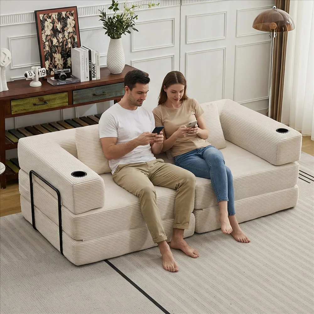 Modernes Frei Kombinierbares Modulares Ecksofa Olivgrüner Cord Convertible Couch mit Getränkehaltern Platzsparende Möbel – Detail 22