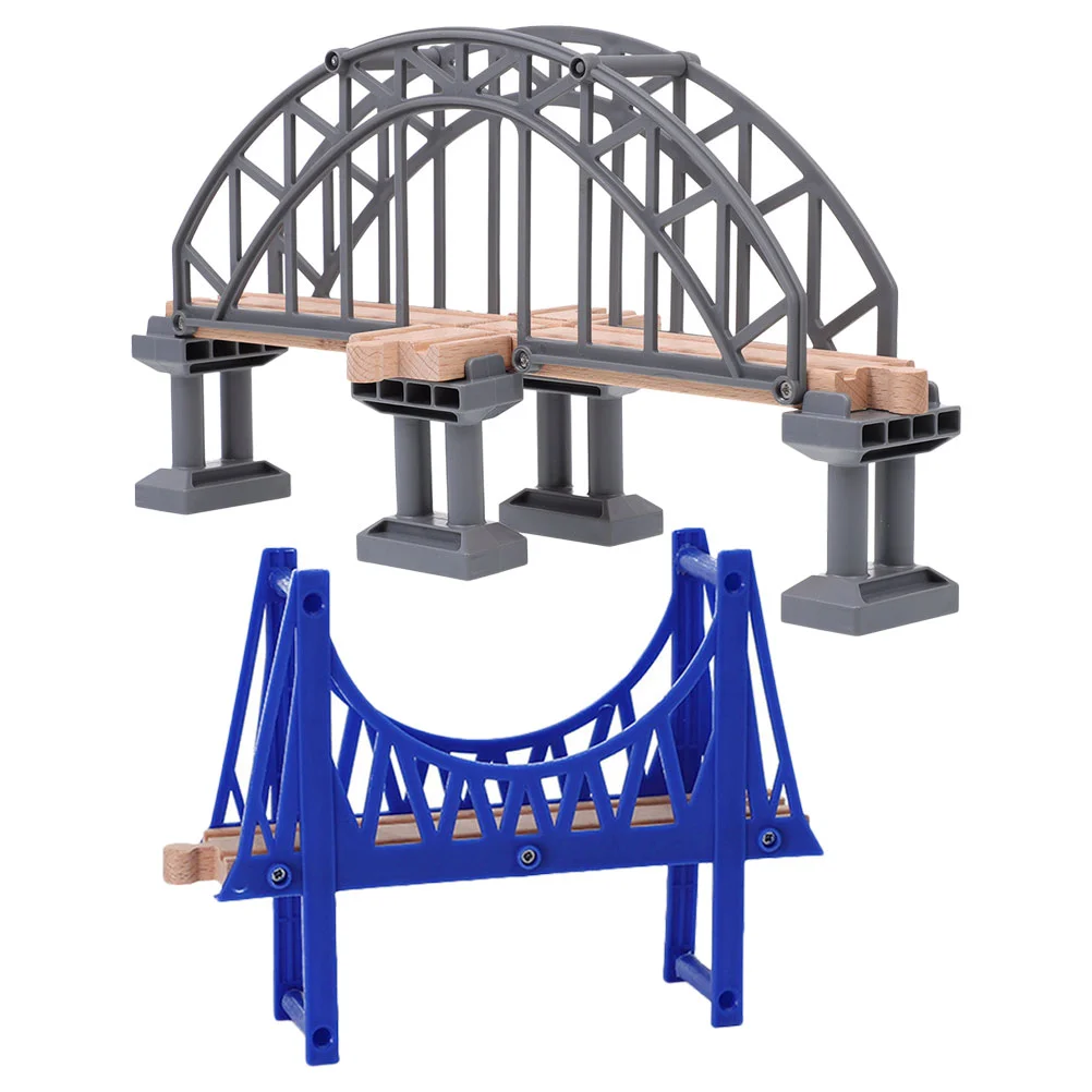 2 Pcs Track Accessories Toys Assembled Model Kit Suspension Bridge Trains Decorative Scene Playing