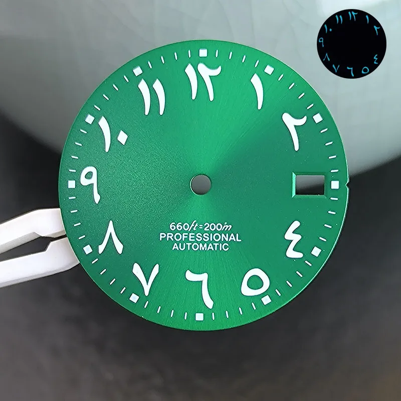 Aksesoris Jam Tangan 28.5mm aksesoris dial Arab biru bercahaya untuk NH otomatis mechanica Watch accessoriesl 35/36 gerakan