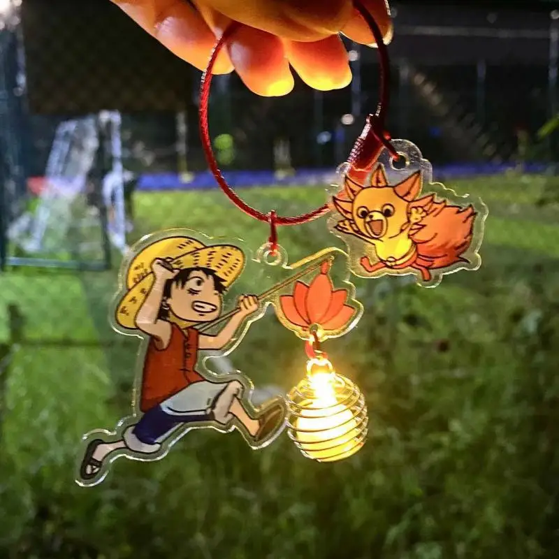 Anime One Piece Monkey D. Luffy Lotus Lantern Keychain Acrylic Luminous Nightlight Pendant Lotus Lantern Gift