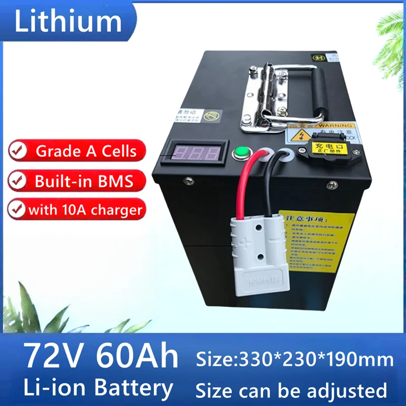 

20S 72V 60Ah Li-Ion Lithium Polymer Battery Pack with BMS for 3000W-7000W Electric Scooter Boat Golf Car Camping Car + Charger S
