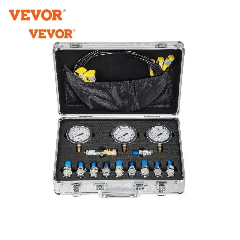 VEVOR Hydraulic Pressure Test Gauge Kit Tester Coupling for Excavator Construction 8600PSI with Portable Case for Industrial Use