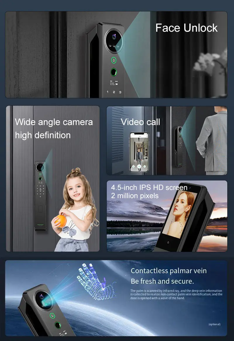 STLF 3D Face Palm Vein Recognition Smart Digital Lock for Wood Door Tuya WiFi Biometric Lock Aluminum  Smart Unlock System