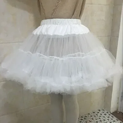 

Women Girls Ruffled Short Petticoat Solid White Fluffy Bubble Tutu Skirt Puffy Half Slip Crinoline Underskirt No Hoop