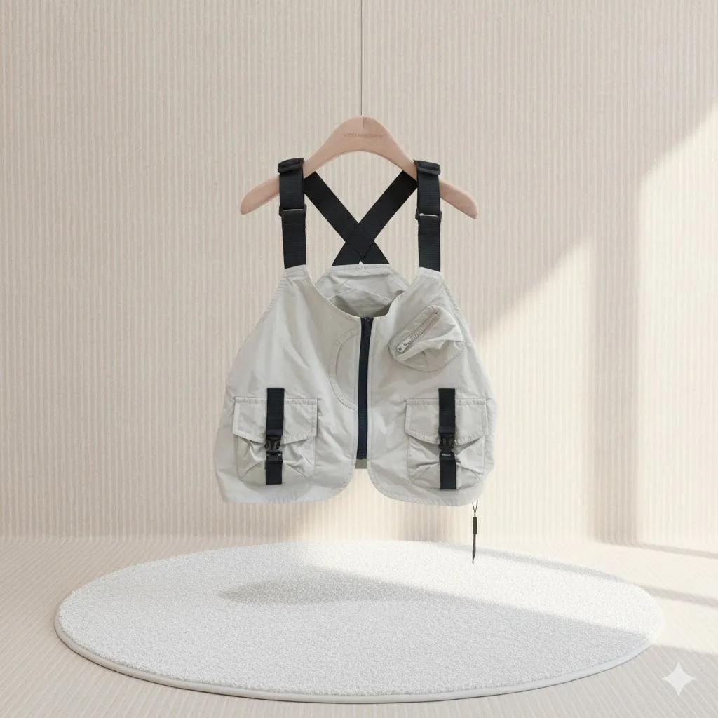 

SeasonSea Kids Techwear Vest Boys Tactical Cargo Waistcoat Girls Hip Hop Streetwear Multi Pocket Jacket Outdoor Camping Wear