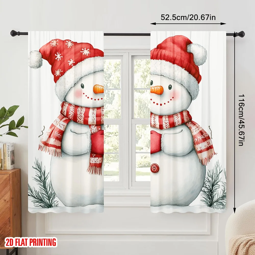 2pcs,2D plane printing Curtain Popular Cute Snowman Christmas Winter Versatile Durable Polyester (without rod) Decorations