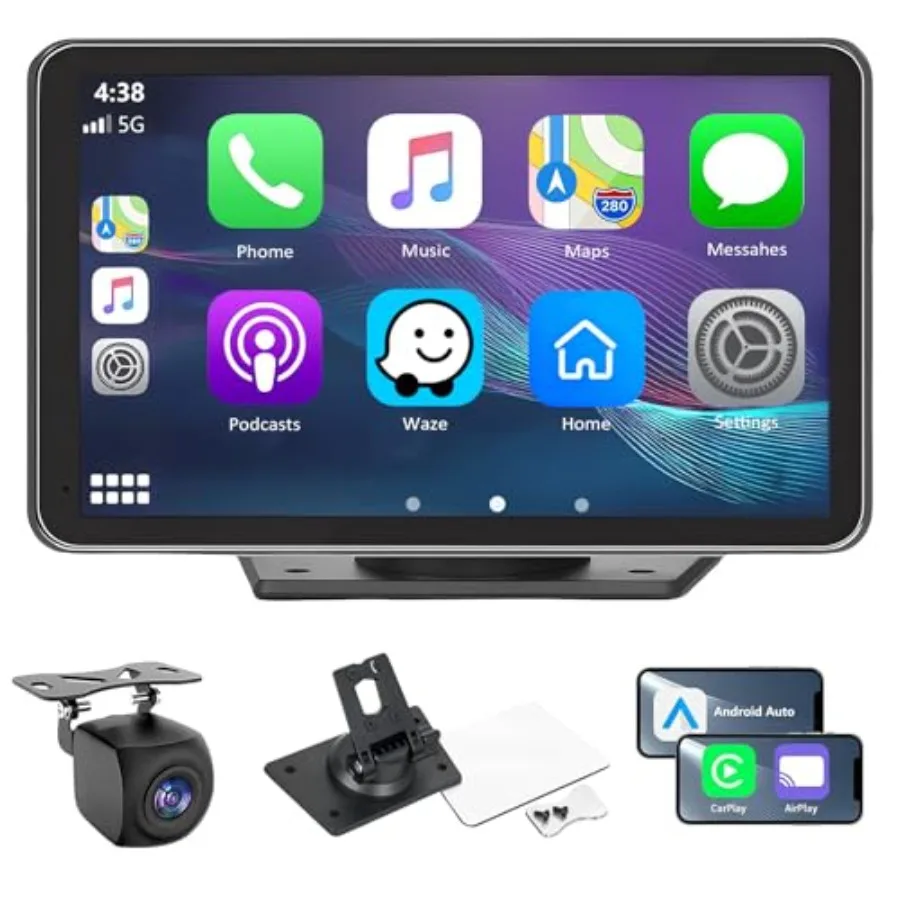 

Carplay Screen for Car with Apple CarPlay/Android Auto, 7" Wireless Car Stereo, Portable Touchscreen Car Radio with Bluetooth,