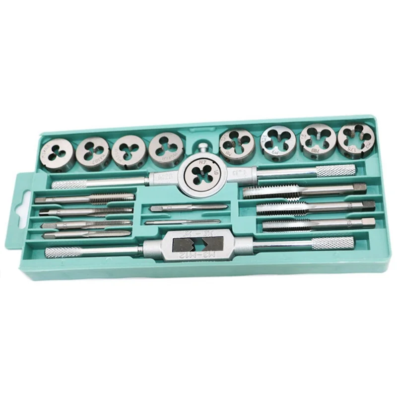 

20Pcs Metric Hand Tap And Die Wrench Set M3-M12 Screw Thread Plugs Straight Taper Reamer Tools For Metalworking Screw Thread