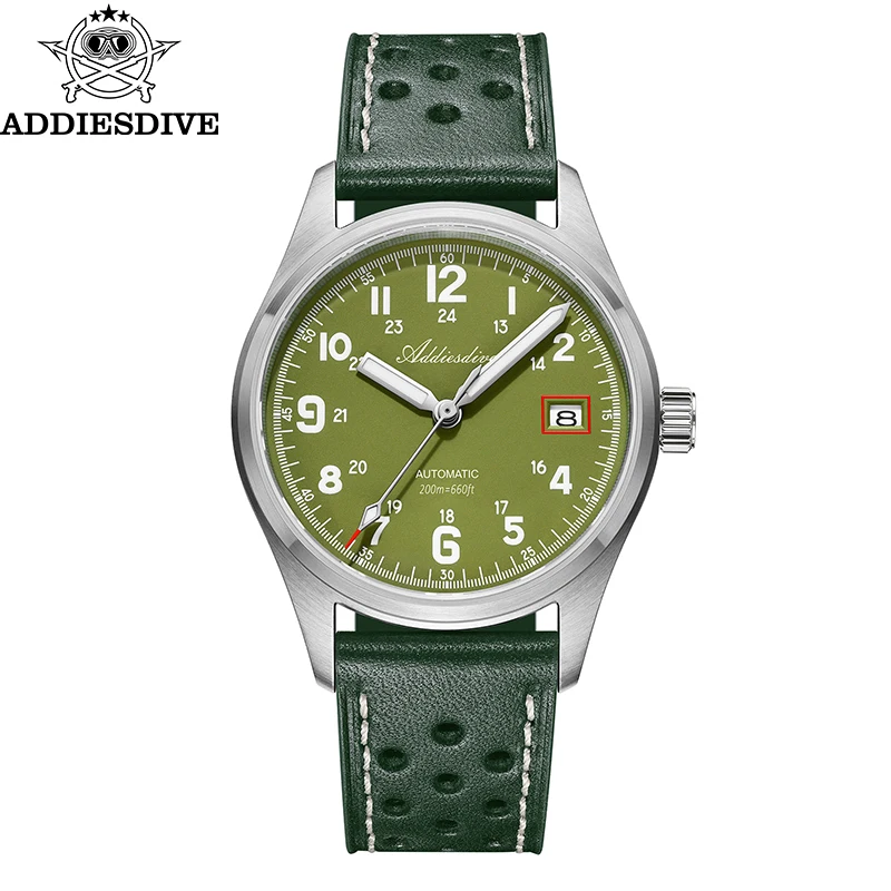 ADDIESDIVE Automatic Watch For Men NH35 Mechnical 39mm Sapphire 200m Waterproof Leather Stainless Steel BGW9 Luminous New Watch