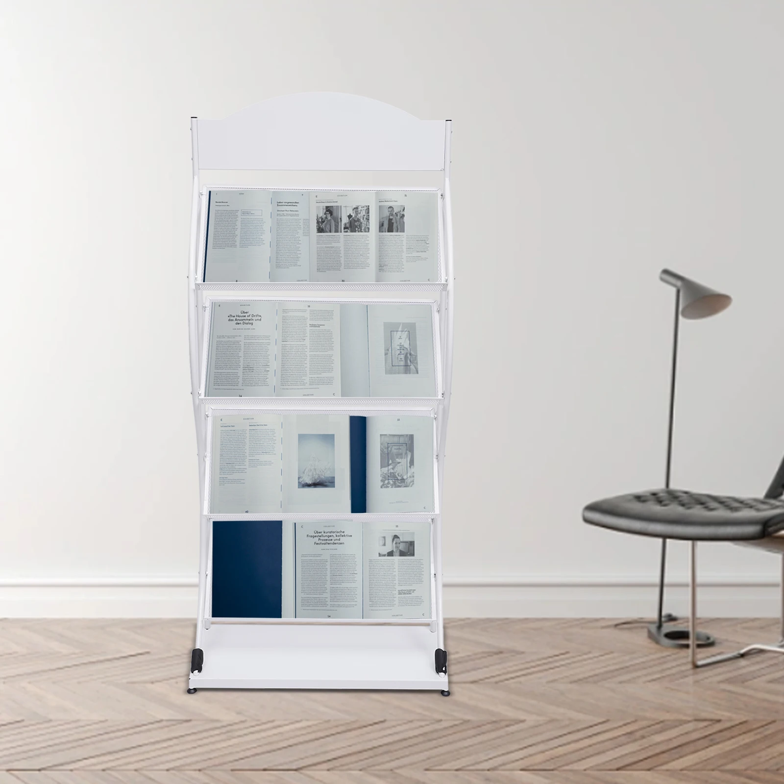 

White Floor-Standing Magazine Rack Information Storage Rack Iron Newspaper