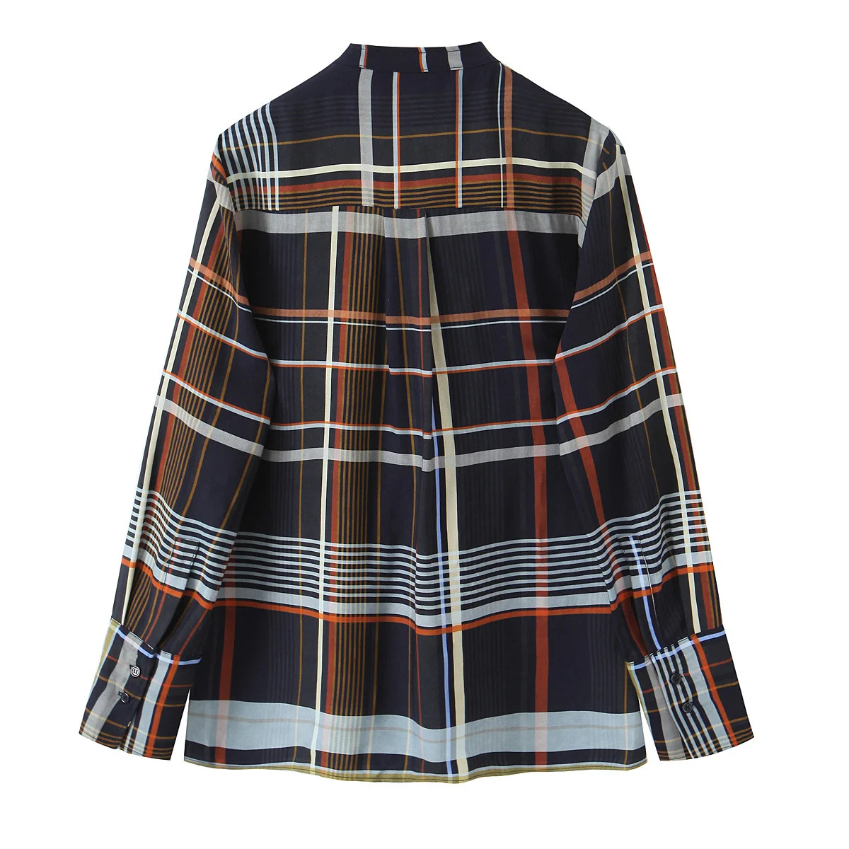 Conjunto de camisa xadrez feminina com bolso e calças outono comércio moda e26168/7f estilo europeu e americano