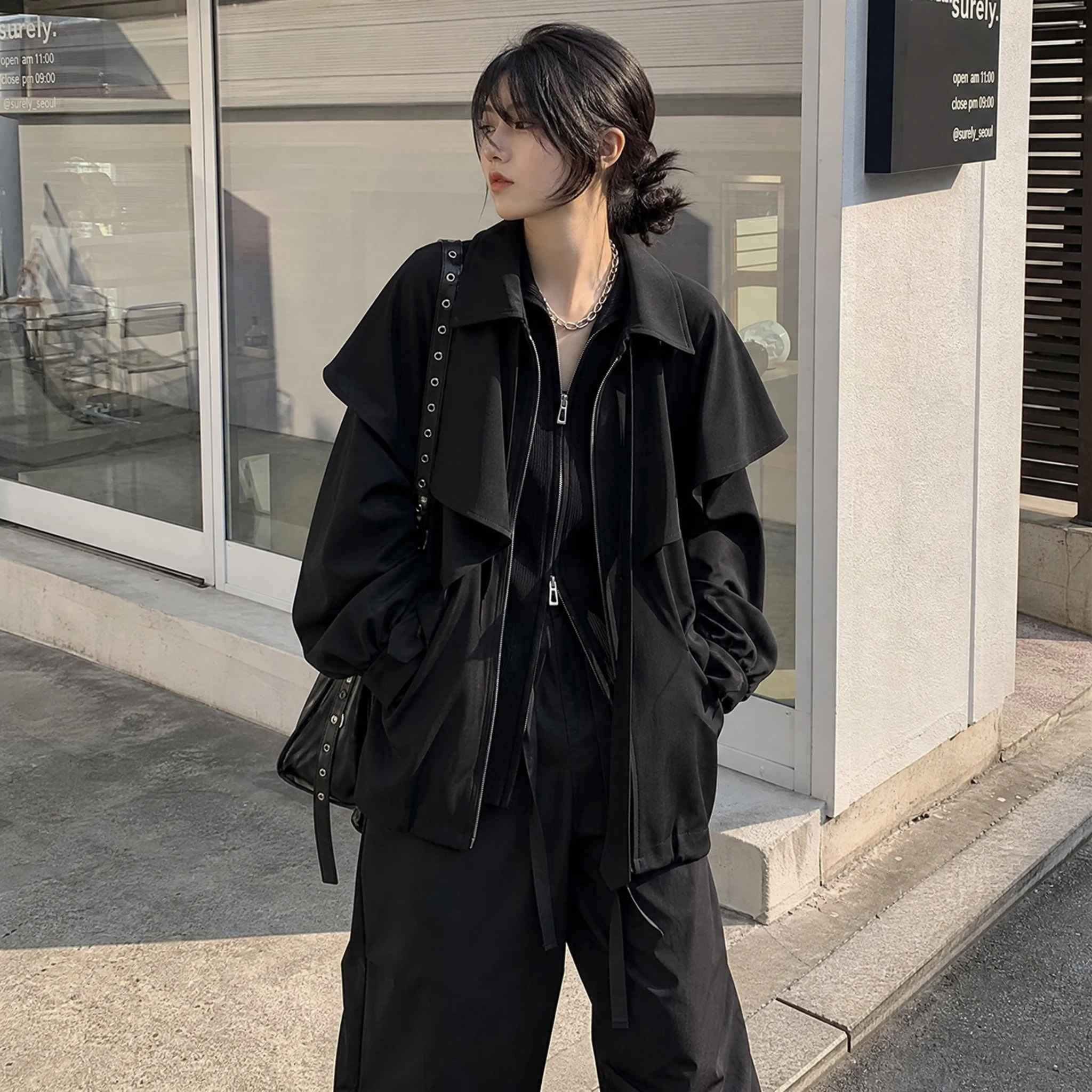 Korean Fashion Cloak Casual Capes Jacket Women's Dongdaemun Coats Woman Heavy Jackets Trend Winter Cardigan Tops Neutral Trend