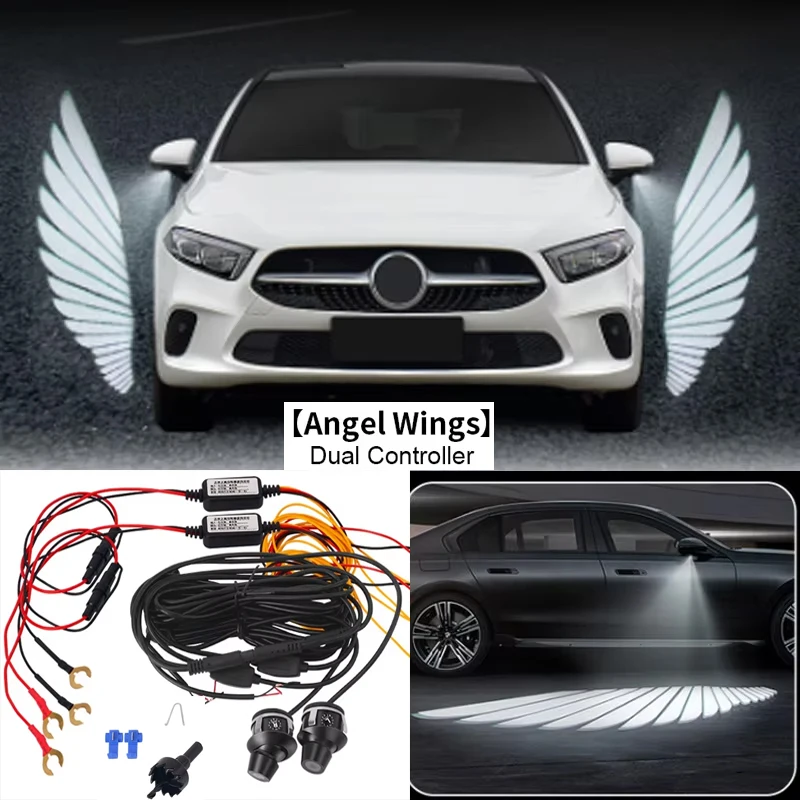 

Cool Angel Wing LED Welcome Lights Car Ambient Lights Door Rearview Mirror Dual Controller Auto Carpet Lamp Atmosphere Lamp 12V