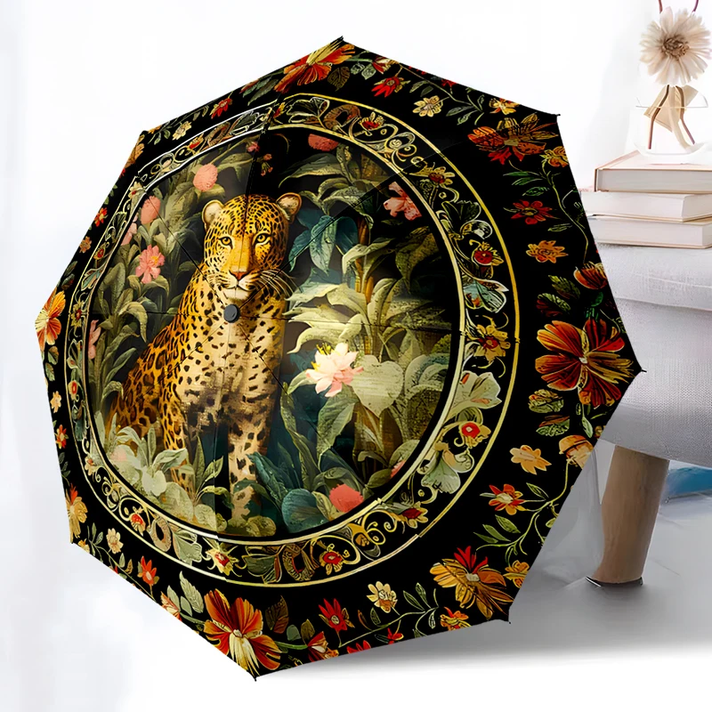Retro Floral Animals Folding Umbrella - Fashionable Auto-Open Design 8 Iron Ribs Plastic Handle Foldable Sunshade，Perfect Gifts