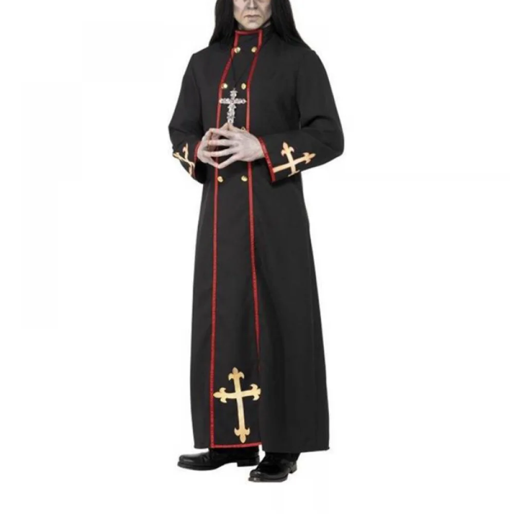

Men's Halloween Horror Priest Black Robe Cosplay Costume Missionary Outfit For Drama Stage Performance