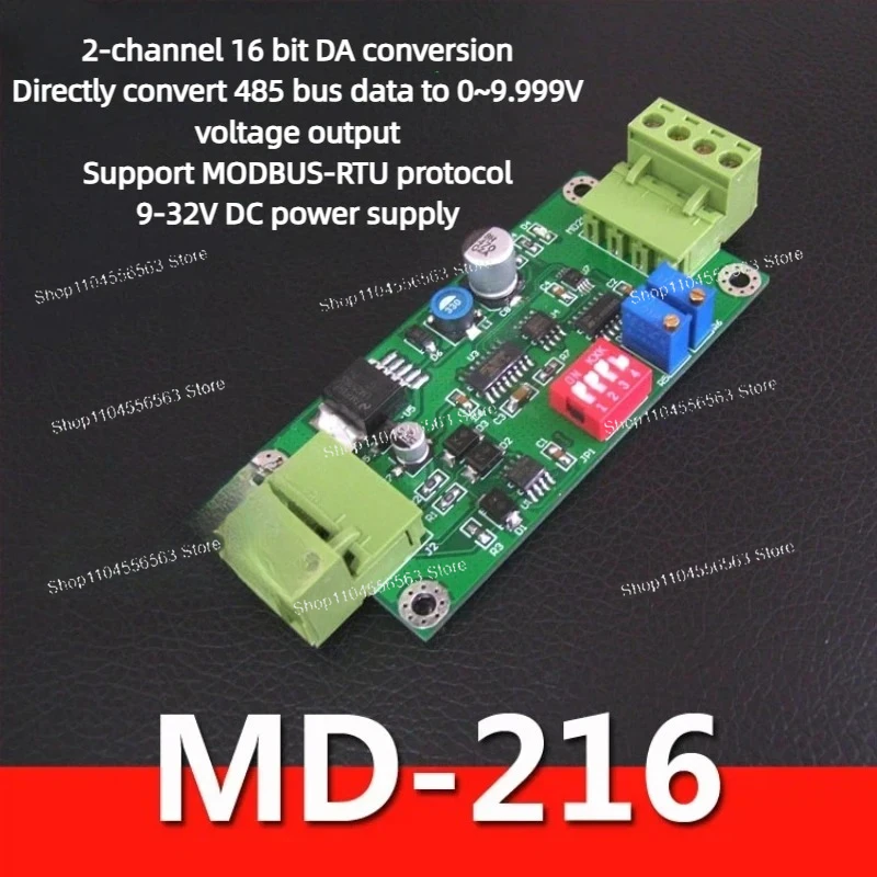 2-Channel 16-Bit DA Converter, RS485 MODBUS RTU Protocol, Serial Port to 0-10V Voltage Output