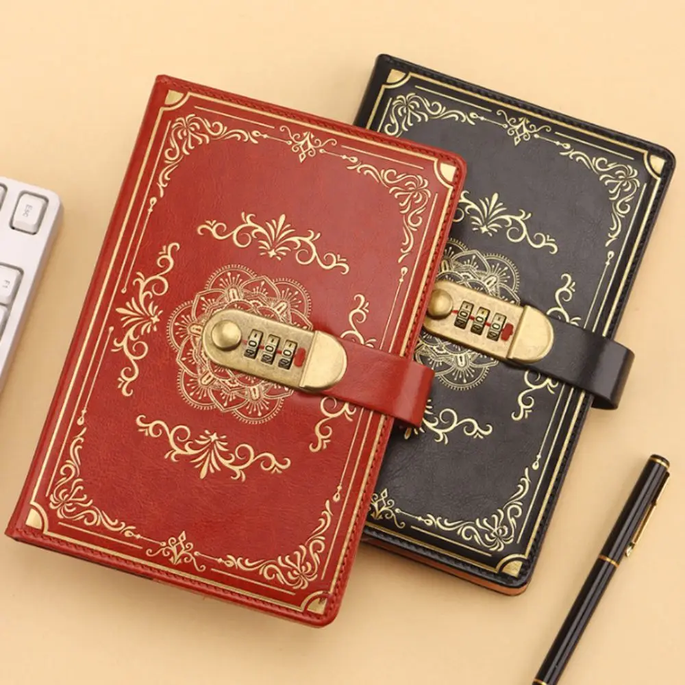 A5 100Sheets Journal Notebook With Lock Flower Cover Embossed Design Diary Writing Pads PU Leather Line Paper