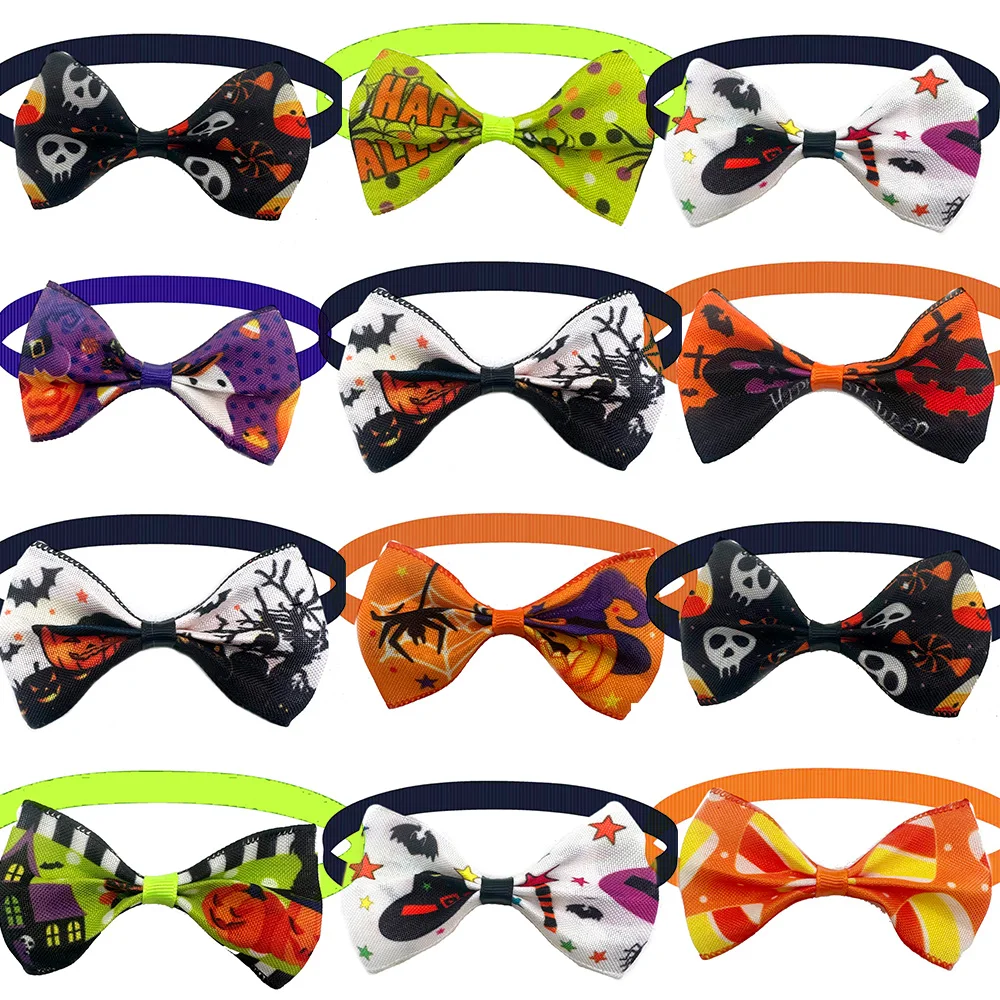 

30/50pcs Wholesale Pet Dog Bow Ties Halloween Pumpkin Design Fashion Holiday Pet Bow Tie for Small Dogs Grooming Accessories