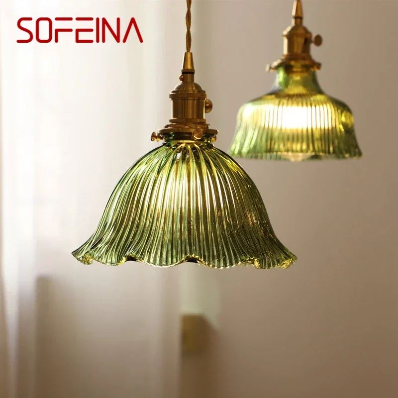 

SOFEINA Nordic Brass Pendent lamp Modern Bedroom Bedside lamp Art Glass LED Restaurant Bar Aisle Chandelier