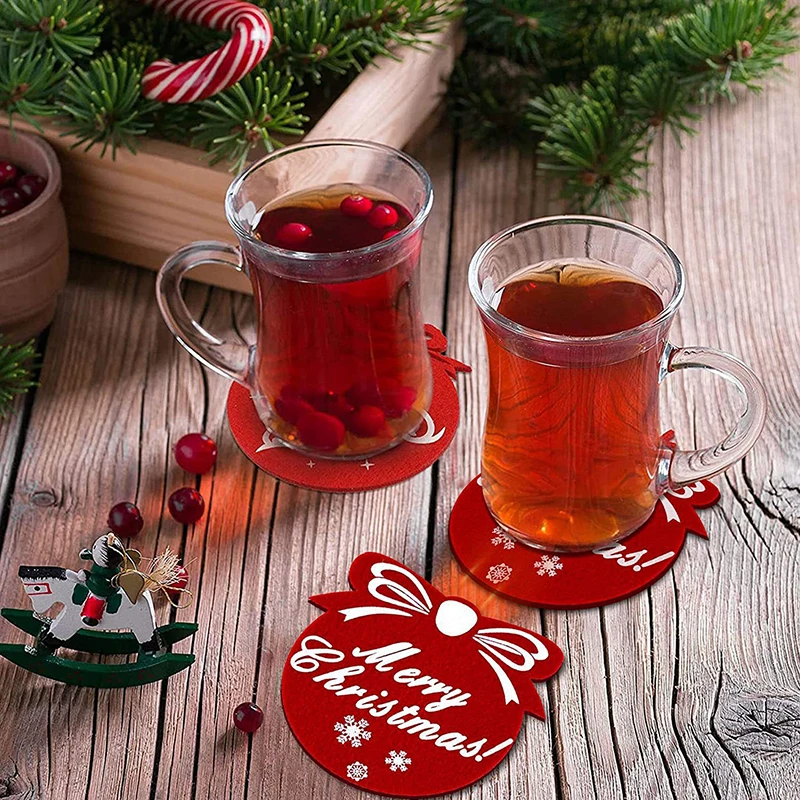 6/12 stücke Weihnachten Schneeflocke Tasse Matte Filz Schüssel Tablett Pad Abendessen Tisch Zubehör Weihnachten Dekoration Neue Jahr Weihnachten trinken Untersetzer